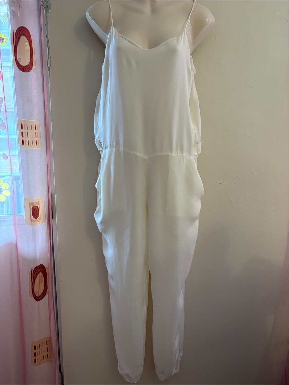 Theory Cream Spaghetti-Strap Jumpsuit. Silk